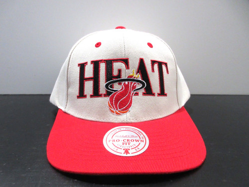 Miami Heat Hat Cap Snap Back White Red NBA Basketball Logo Mitchell Ness Mens