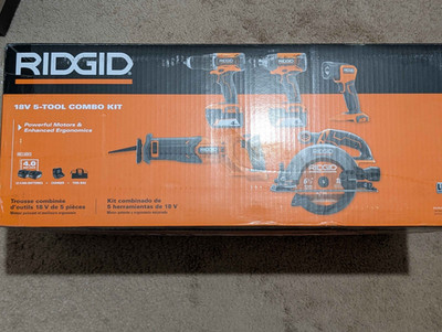 RIDGID 18V Cordless 5-Tool Combo Kit Set R96255 (2) 4.0Ah Batteries + Charger