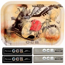 OCB Bundle: Small MOTORCYCLE Rolling Tray plus 4 papers SLIM (Premium, X-Pert)