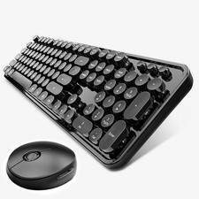 Wireless Keyboard Mouse Combo Retro Style Round Keycaps 2.4GHz 3 DPI Black