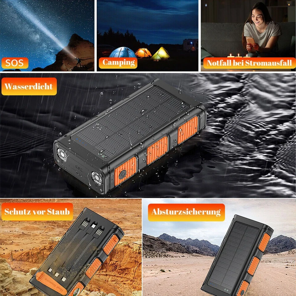 30000mAh Solar Power Bank Hand Crank PD20W Charger Built in Cables Fast Charging - Image 4 of 4