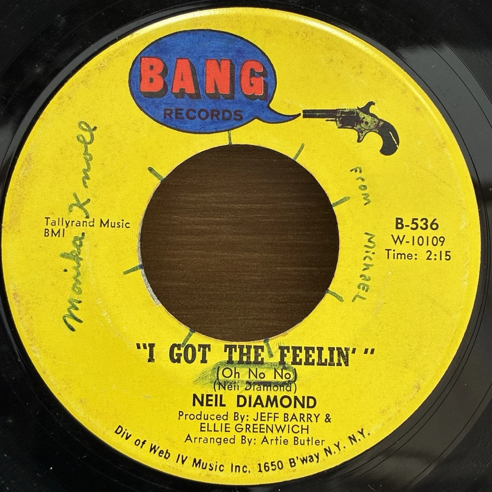 Neil Diamond 45 rpm The Boat That I Row / I Got The Feelin' Bang Records B-536 - Image 4 of 4