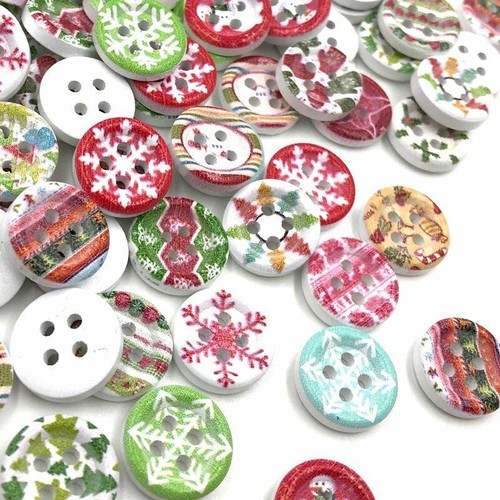 50/100pcs Christmas Wooden Buttons Assorted Style Craft Card Sewing Accessories - Picture 6 of 12