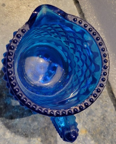 Vintage Fenton Blue Hobnail Colonial Mini Glass Creamer Pitcher 2.5 3 Inches - Picture 5 of 5
