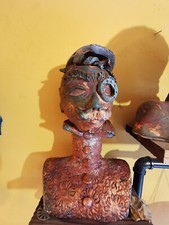 Head Bust male Sculpture RAKU ONE OF A KIND ART