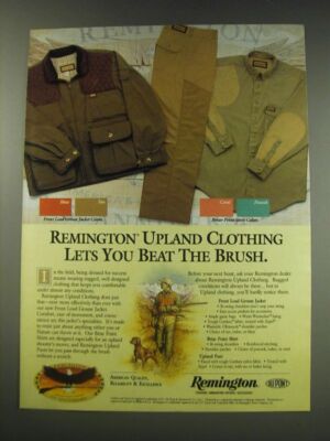 1991 Remington Upland Clothing Ad - Front Load Grouse Jacket, Briar Point Shirt