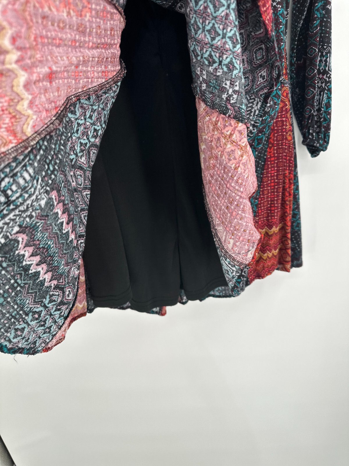 Boho Patchwork Dress Small Mini Deep V Artistic C… - image 9