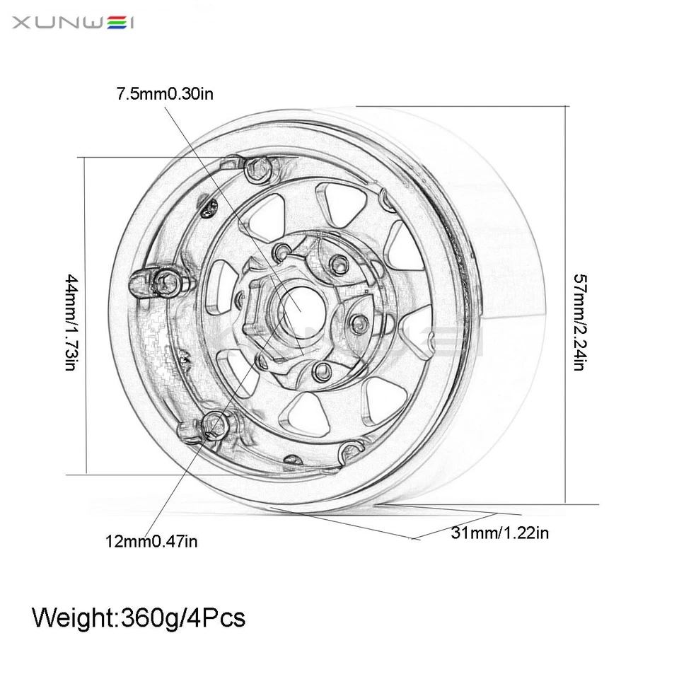 Offset -10mm Aluminum 1.9" Beadlock Wheel Rim for RC Crawler TRX4 SCX10 TAMIYA - Image 2 of 4