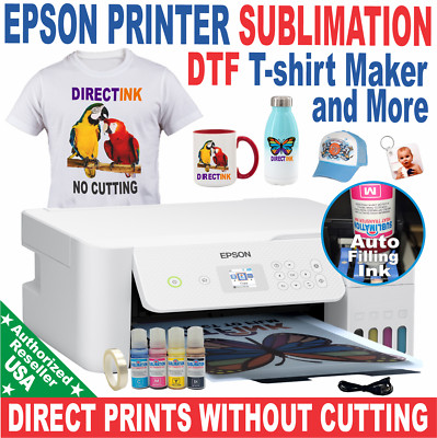 Et Epson Printer with Subli-ink Heat Transfer plus DTF T-Shirt Maker Start Kit