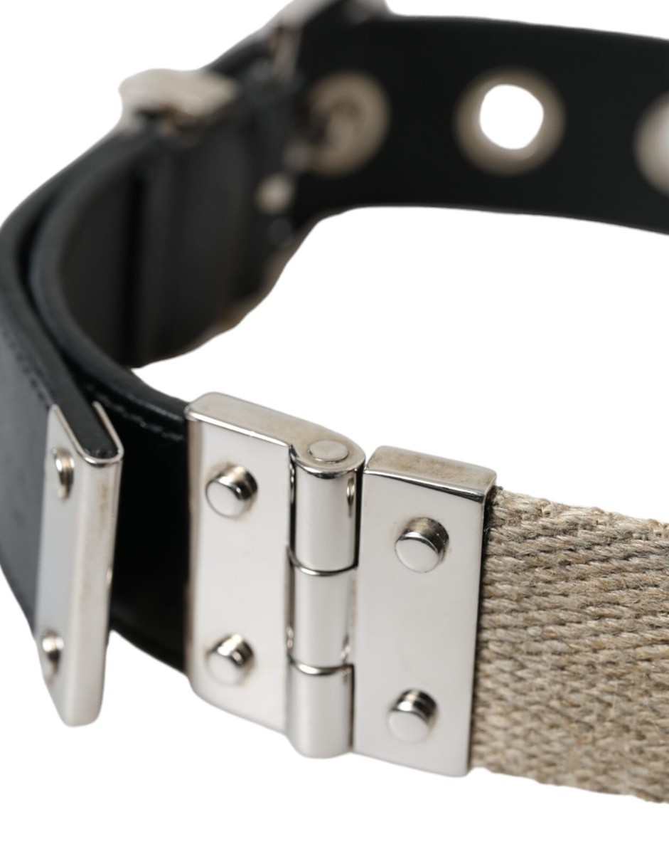 Dolce & Gabbana Belt Black Silver Beige Leather DOLCE & GABBANA Belt Black Leather Beige Strap Silver Metal  main image 2