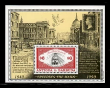 Antigua 1990 - Royal Mail Postal History - Souvenir Stamp Sheet Scott #1312 MNH