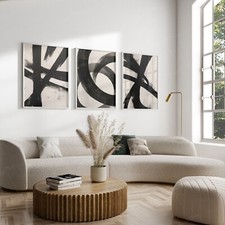 Abstract Set of 3 Black and White  Modern Wall Art Picture Home