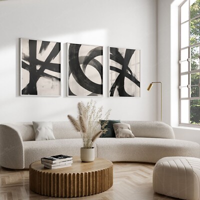 Abstrakt 3er Set Schwarz Weiß Modern Wandbild Bild Zuhause