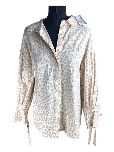 Top Shop Shirt Blouse Women's UK Size 6 Beige Leopard Print Relaxed Fit - Picture 6 of 8
