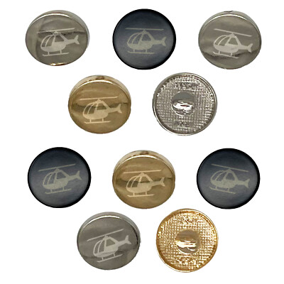 Helicopter Aircraft Chopper 0.6'' (15mm) Round Metal Shank Buttons - Set of 10