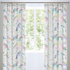 Bedlam Kids Rainbow Unicorn Lined Pencil Pleat Curtains, Multi, 66 x 72 Inch