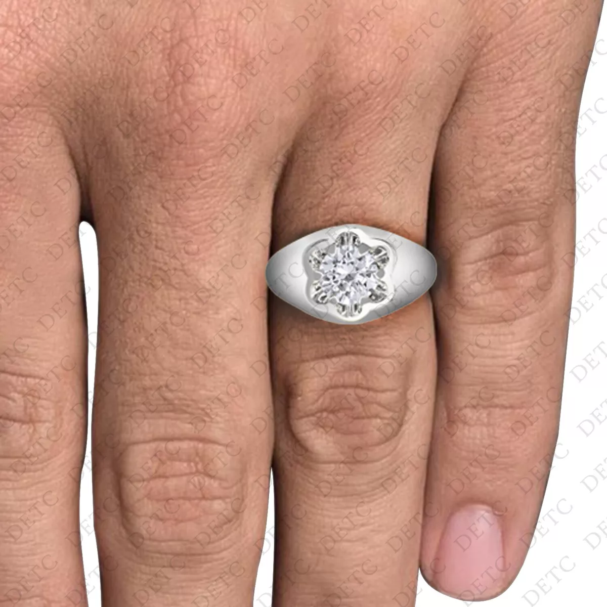 Mens white gold band with diamonds top