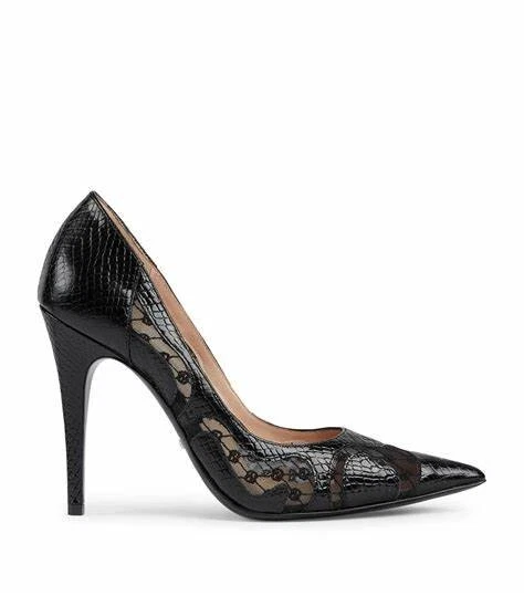 Chaussures à talons hauts neuves Gucci cuir de veau imprimé python logo GG pointure 37 / US 7