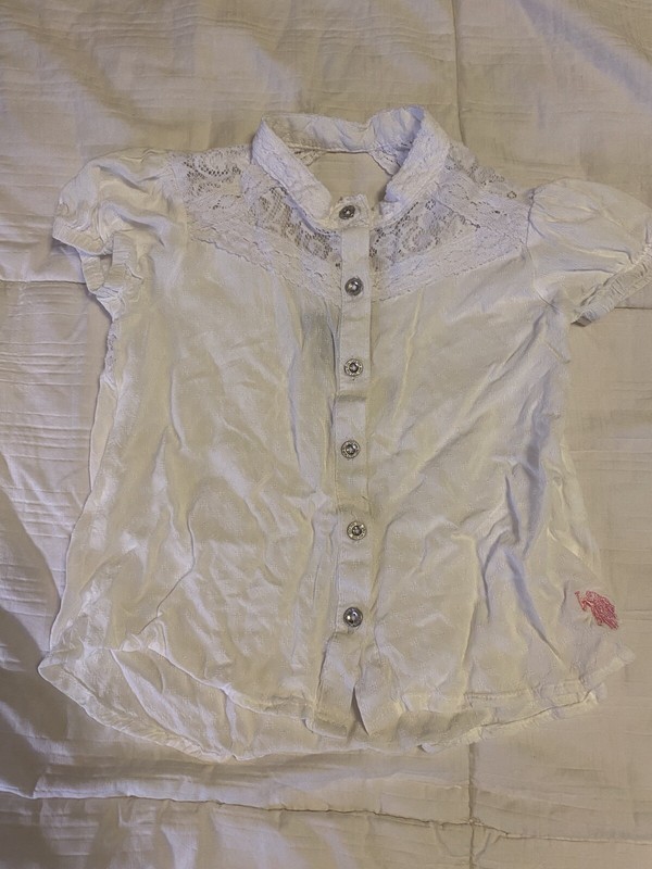 U.S. Polo Assn. Girls White Short Sleeve Shirt - Size 6X Lace Cut Out Back