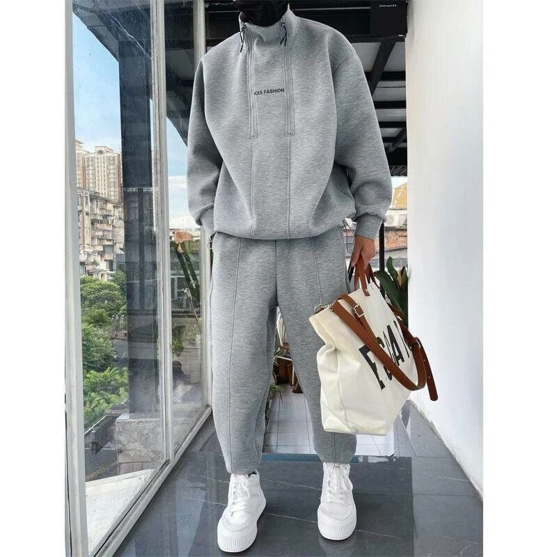 Tracksuit Men 2 Piece Set Hip Hop Men Sports Solid Color Sweatsuit Jogging Suit