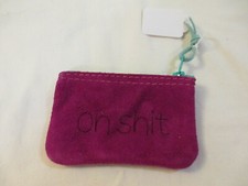 Vintage Vicki Jean Suede Leather Coin Purse "Oh Sh t" Fushia