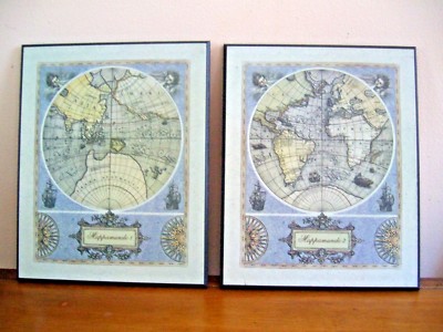 PAIR OF WORLD GLOBE MAP PLAQUES (Mappamundo 1 & 2)