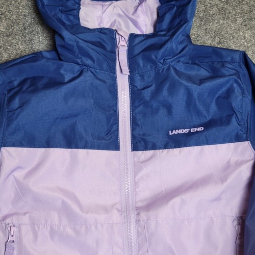 Lands End Jacket Girls 5 Windbreaker Hooded Fleece Lined Blue Purple Spring - Picture 5 of 10