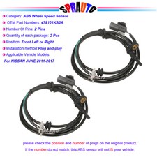 2 Abs Wheel Speed Sensor Set Front Right Left For Nissan Juke 11-17 479101ka0a 2 Abs Wheel Speed Sensor Set Front Right Left For Nissan Juke 11-17 479101ka0a