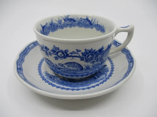 MASON'S QUAIL BLUE CUP & SAUCER - 2 3/8" x 3 1/2" 1208F