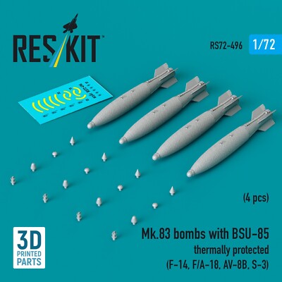 Mk.83 bombs with BSU-85 thermally protected (4 pcs) Scale 1:72 ResKit RS72-0496