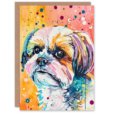 Grußkarte bunt Shih Tzu Portrait Hundeliebhaber Aquarell Geburtstag