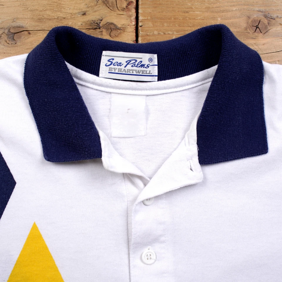 Vintage Polo Shirt T Shirt XL 90s Hartwell Geometric White Tee - Imagem 3 de 4