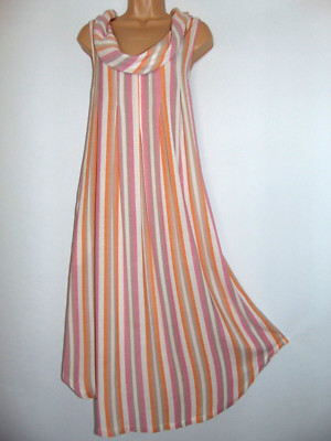Neu mit Etikett April Cornell gestreiftes Viskose-Halsausschnitt Strand Meer Sommerkleid, S, UK 12