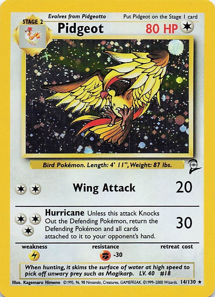 Pidgeot 14/130 Base Set 2 2000 Pokemon Card Holo Rare LP