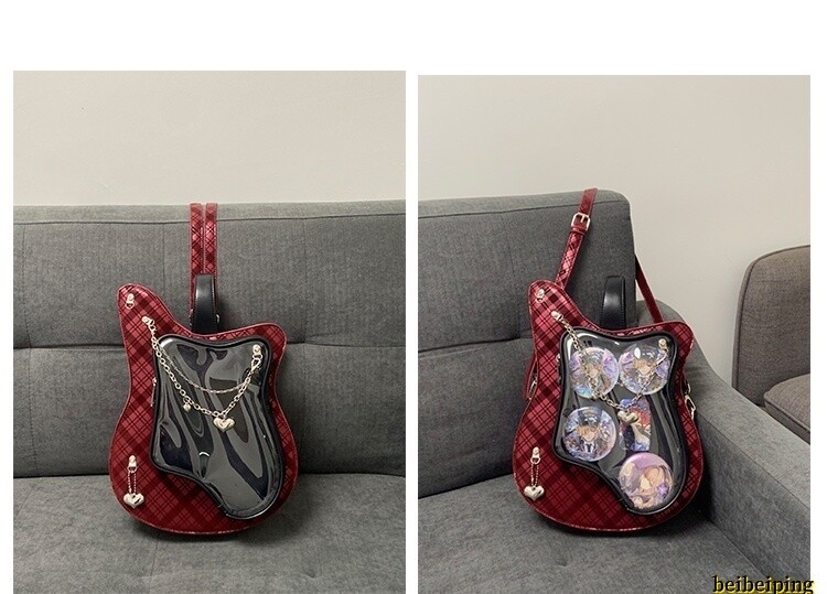 Guitar Shape Ita Bag Y2K Chain Shoulder Bag Creative Cool