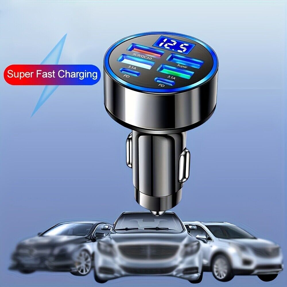 Multi port 2PD 4USB car charger fast charging PD QC3.0 USB C car phone charger C