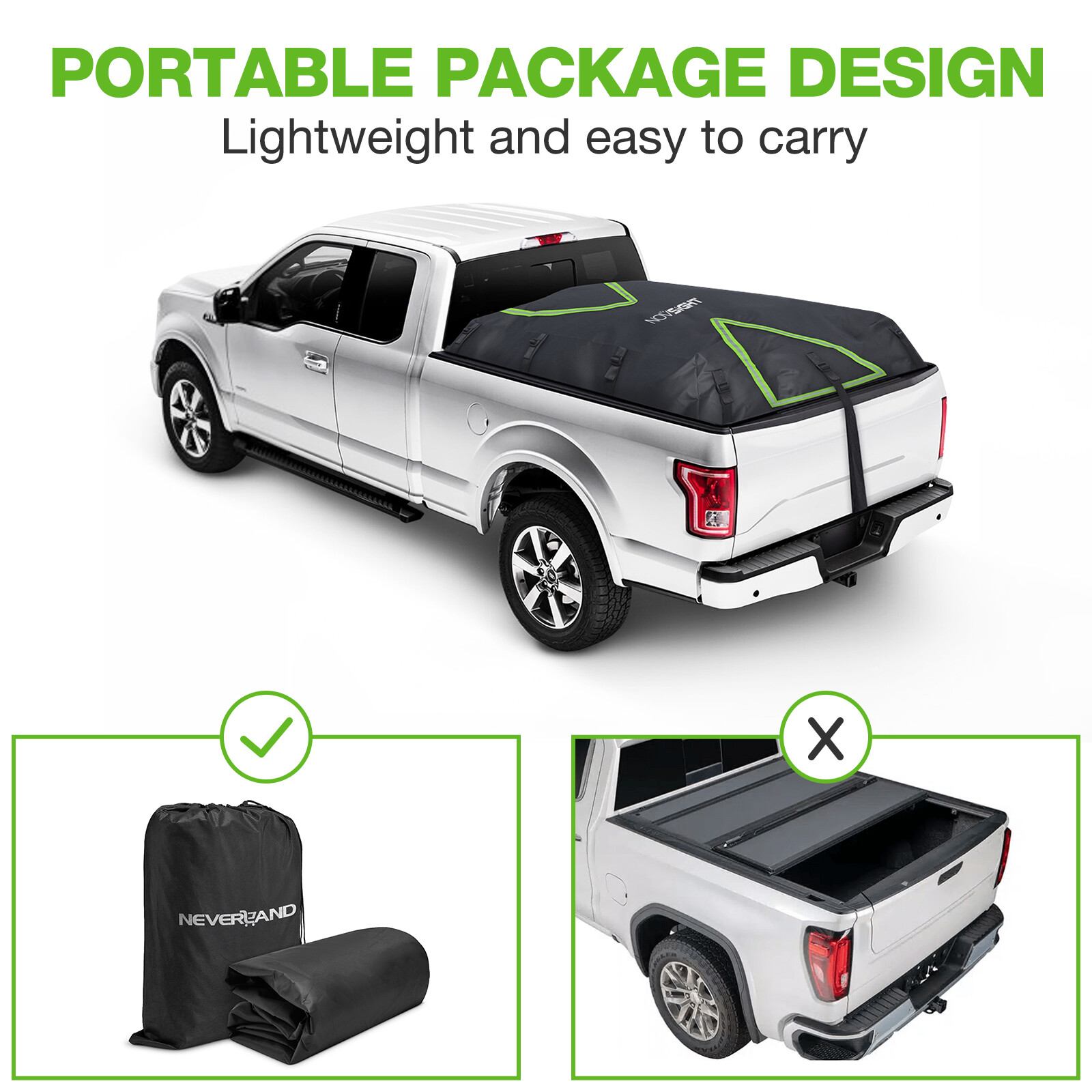 NOVSIGHT Truck Bed Cover 6.5FT Tonneau Cover w/ Adjustable Straps For