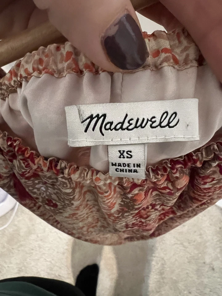 Vestido Madewell Seda Hombro Frío Cascada Paisley Rosa Talla XS Foto 4 de 4