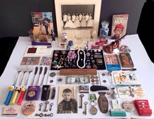 VTG Estate/Auction J D Lot ~ Jewelry/Coins/Pipe/Keys/Knife/Stamps 130+ Items