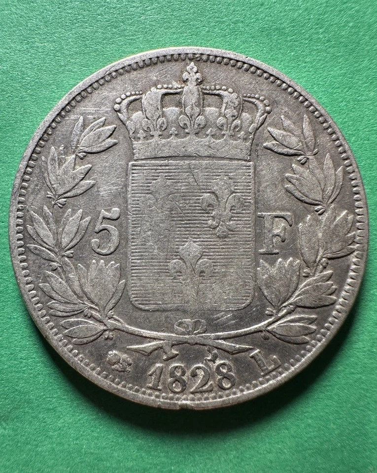 Moneda de 5 francos de plata de Francia de 1828L Carlos X (Rey de Francia)! Foto 2 de 2