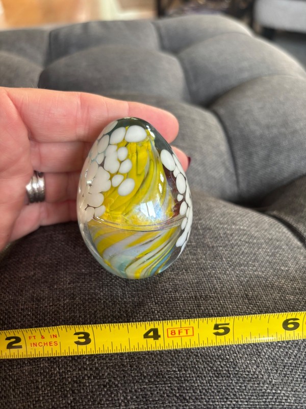 Vintage 1980's art glass egg paperweight decor