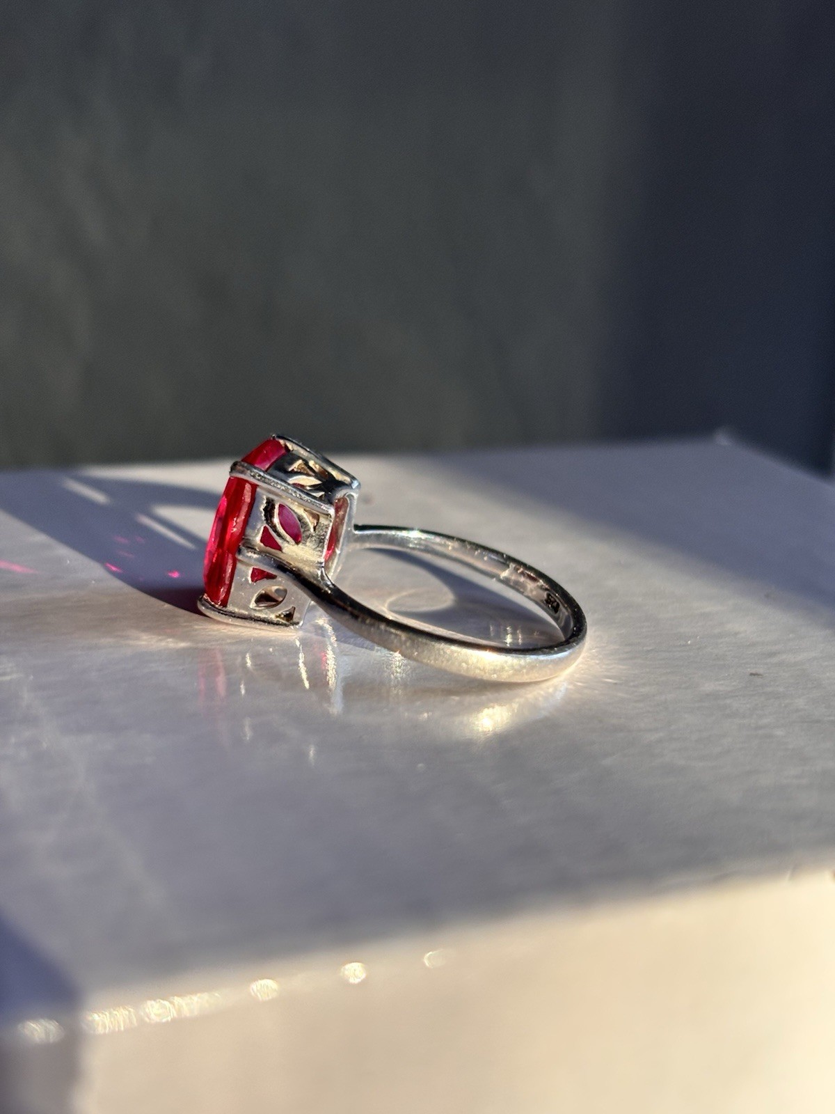 Ruby Sterling Silver Ring, Vintage Marked 925 Siz… - image 3