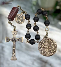 Archangel Michael & Raphael, Lourdes Heirloom Chaplet|Heritage Bronze|Black Onyx