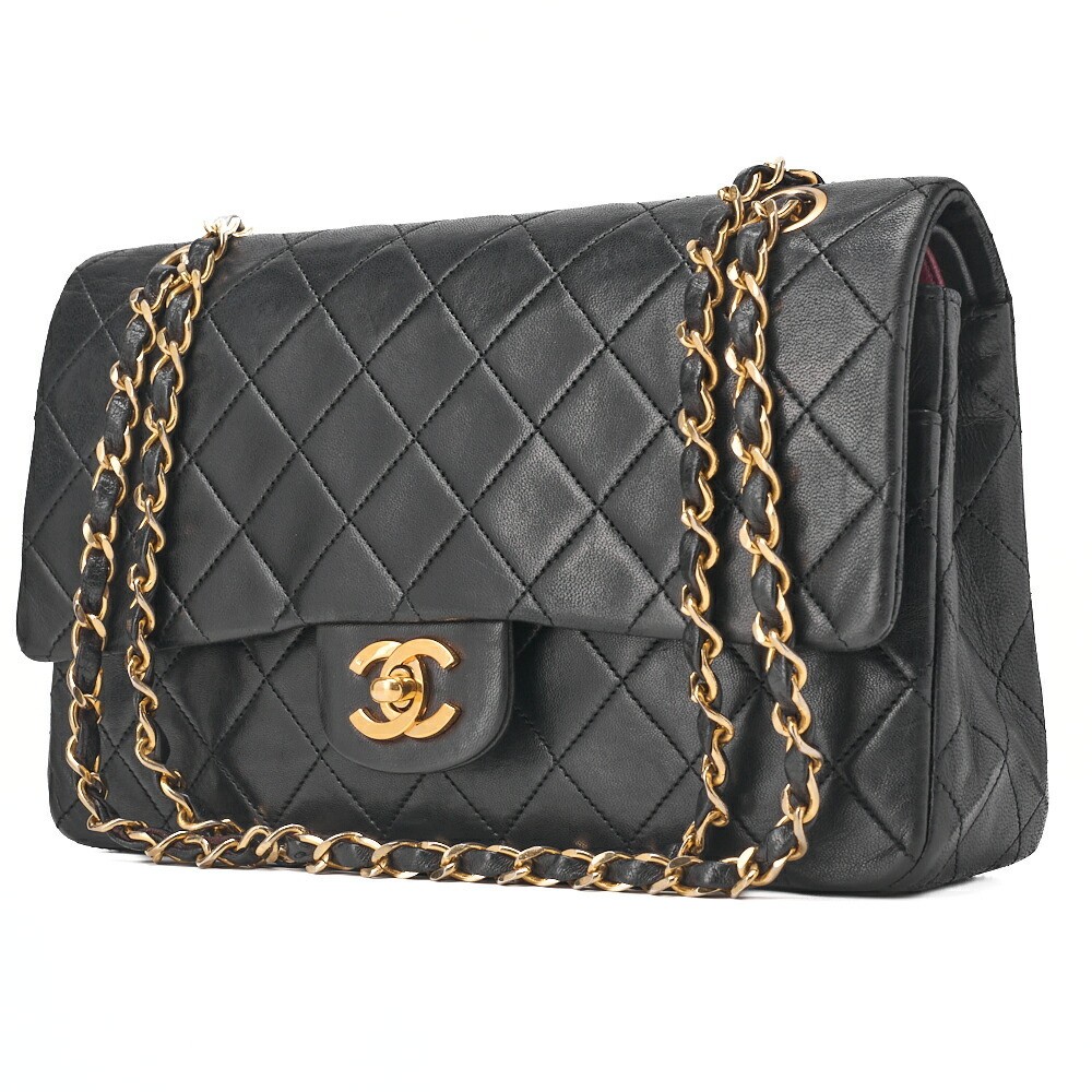 CHANEL Matelasse Double Flap 25cm Black Lambskin Shoulder Bag with Chain 799301-image