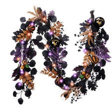 Halloween Garland for Mantel with Lights, 6 Feet Pre-Lit Jack-o'-Lantern Pump...