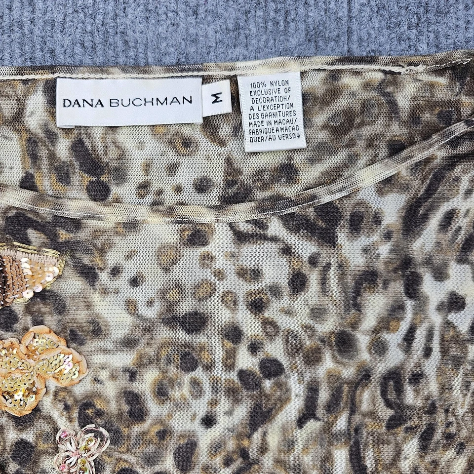 Vintage Dana Buchman Top Womens Medium Sheer Mesh Y2K Butterfly Sequin Animal - Image 4 of 4
