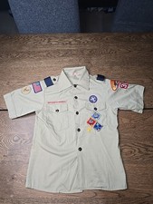 Boy Scouts of America BSA Youth Kids Button Khaki Shirt Sz 12 Vtg Short Sleeve