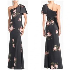 Sachin Babi Noir Aubrey Floral One-Shoulder Satin Crepe Gown Size 6 795