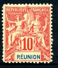 Reunion 1900 French 10&cent; Red Scott #40 FOURNIER (Scarce) Mint P399