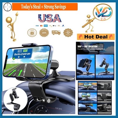 360° Rotating Car Phone Holder for 4-7 Inch Smartphones Black Stable Mount